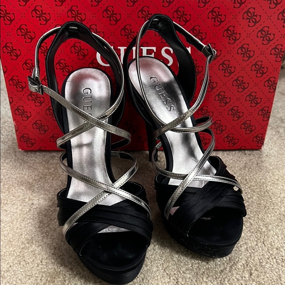 GUESS Black and Silver Women's Heels